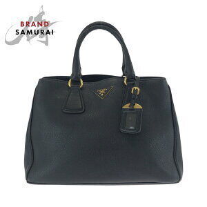 Prada Vitello Dino triangular logo plate black Leather tote bag handbag shoulder